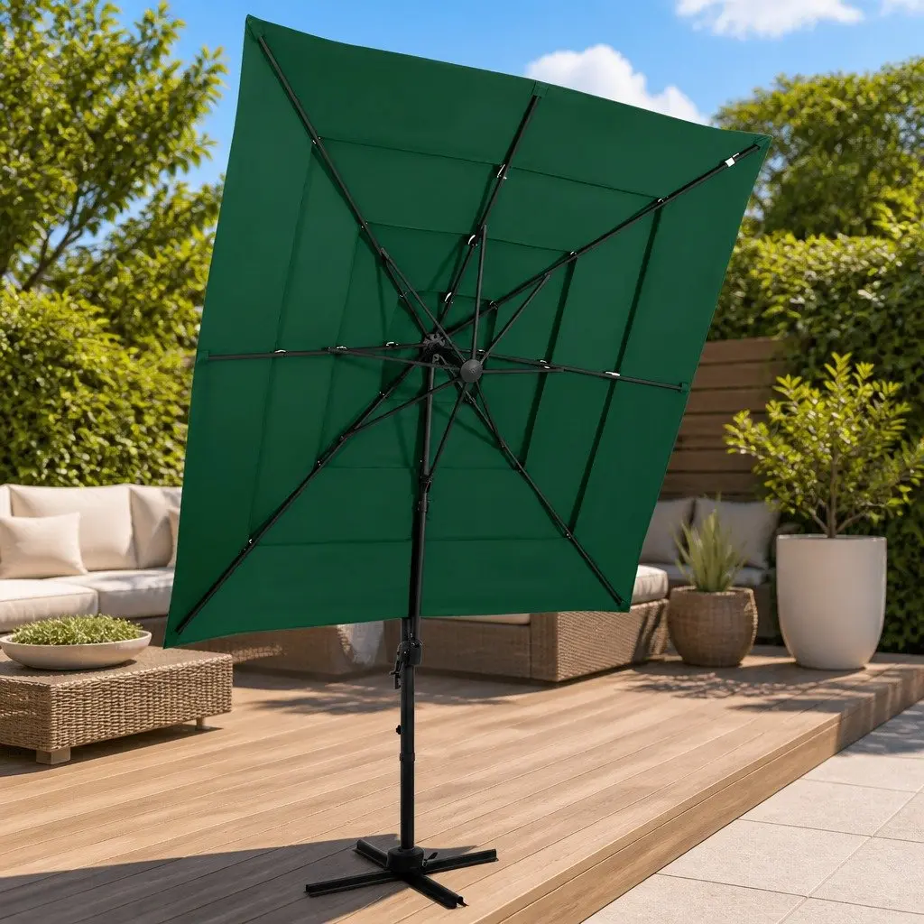 4-Tier Garden Parasol 250x250cm UV Protective Polyester Crank Tilt Green