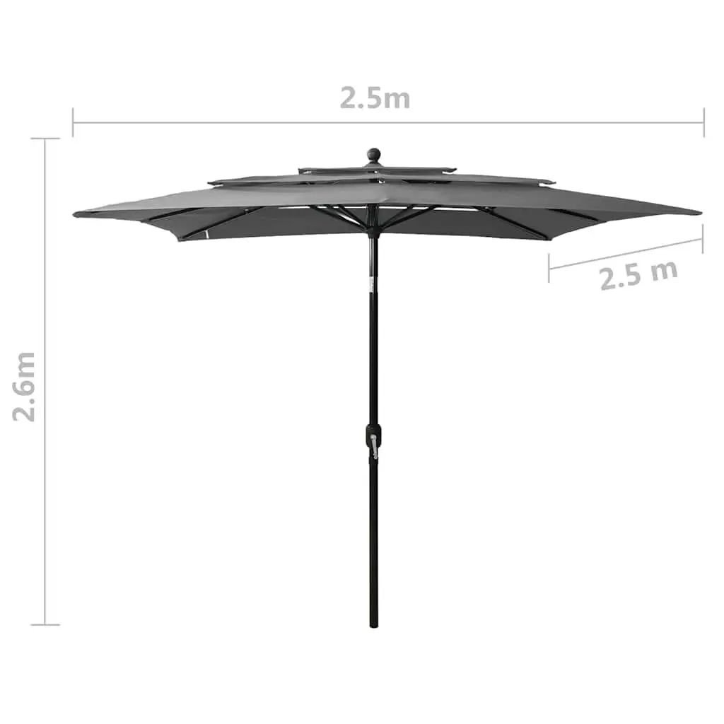 3-Tier Garden Parasol 2.5x2.5m UV Protective Crank Tilt Outdoor Umbrella