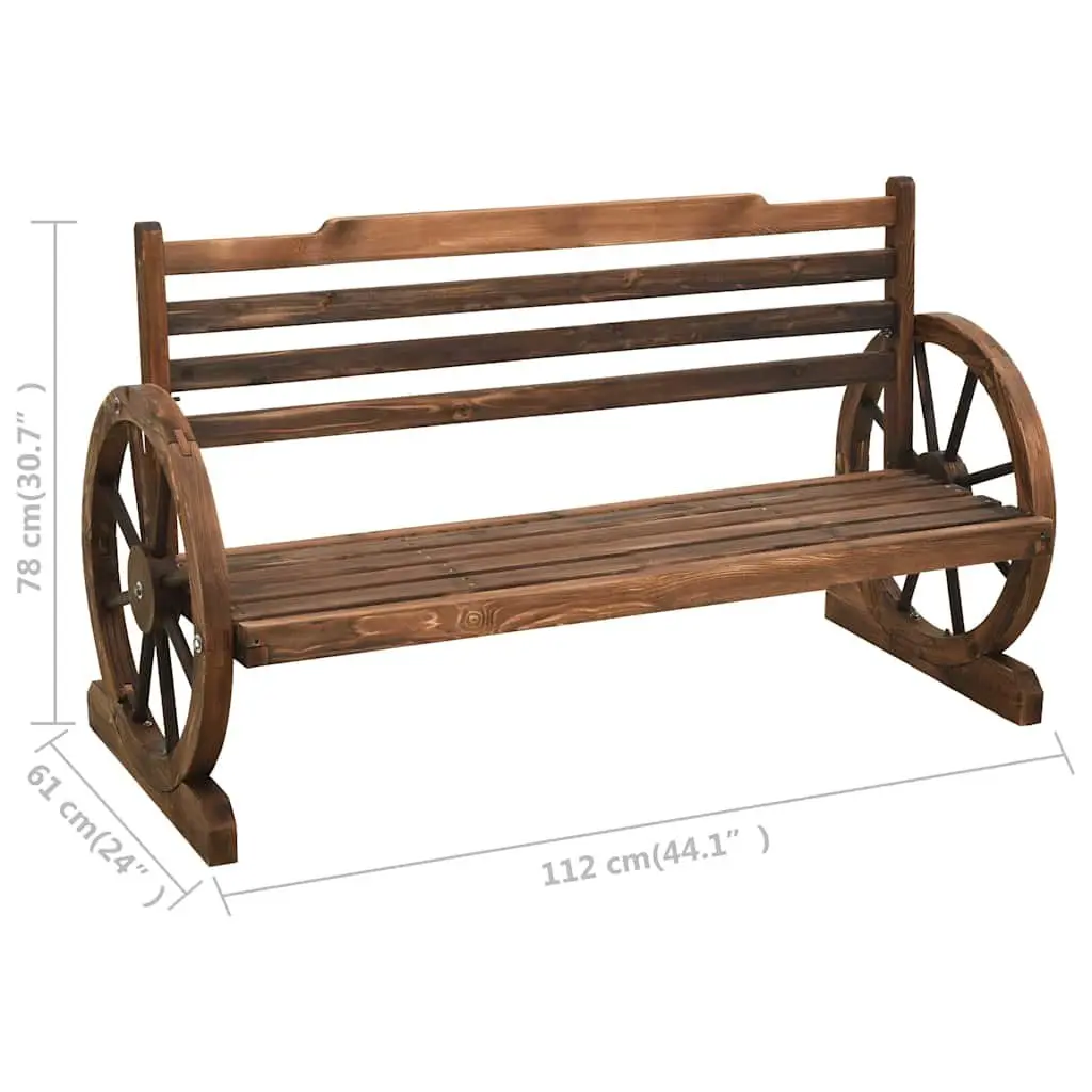 Garden Bench 112cm Outdoor Seating Firwood Wagon Wheel Design Patio Furniture
