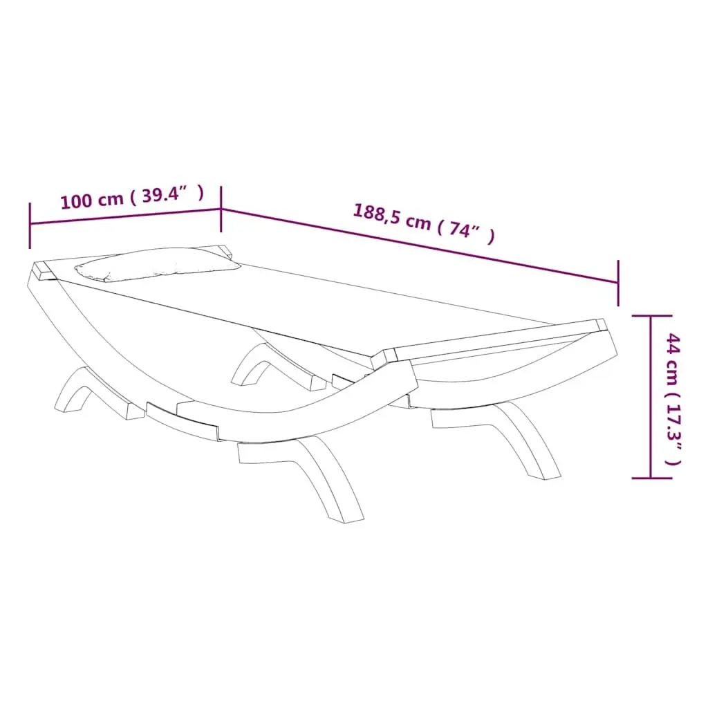 Outdoor Lounge Bed 100 x 188.5 cm Solid Bent Wood Frame Easy to Clean Fabric with Integrated Pillow
