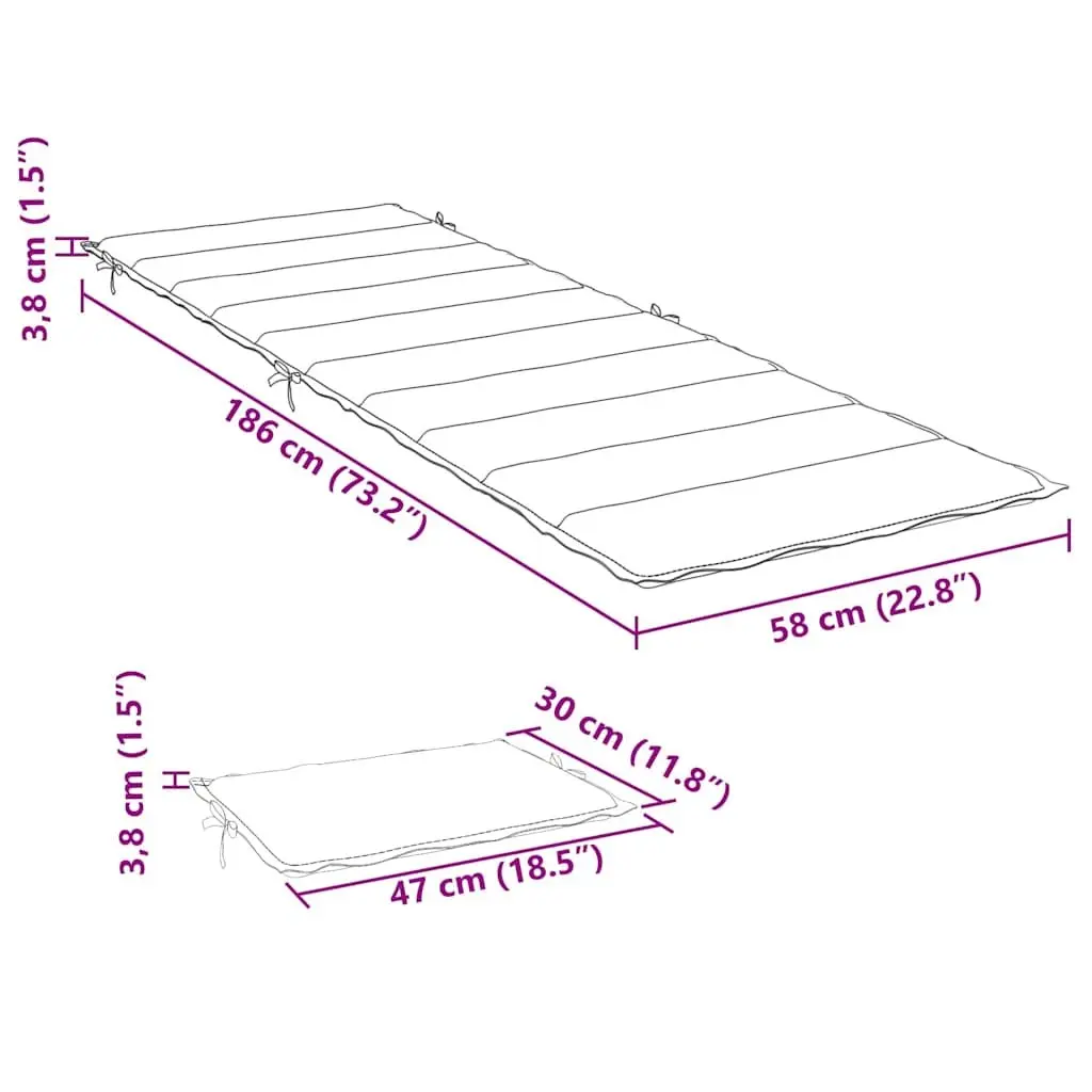Sun Lounger Cushion 186 x 58 cm Waterproof Oxford Fabric Soft Foam Filling Non-Slip Ropes Taupe Outdoor Garden Patio Chair Pad