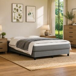 Queen Size Box Spring Bed with Pocket Spring Mattress Grey Fabric 153x203 cm