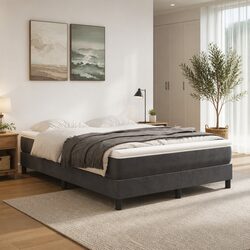 Queen Size Box Spring Bed with Pocket Spring Mattress Grey Velvet 153x203 cm