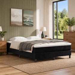 Queen Size Box Spring Bed with Pocket Spring Mattress Black Velvet 153x203cm
