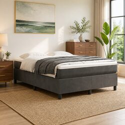 Queen Size Box Spring Bed with Pocket Spring Mattress Grey Velvet 153x203cm