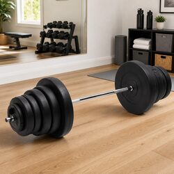 Black Home Gym Barbell Set 90 kg with Plates