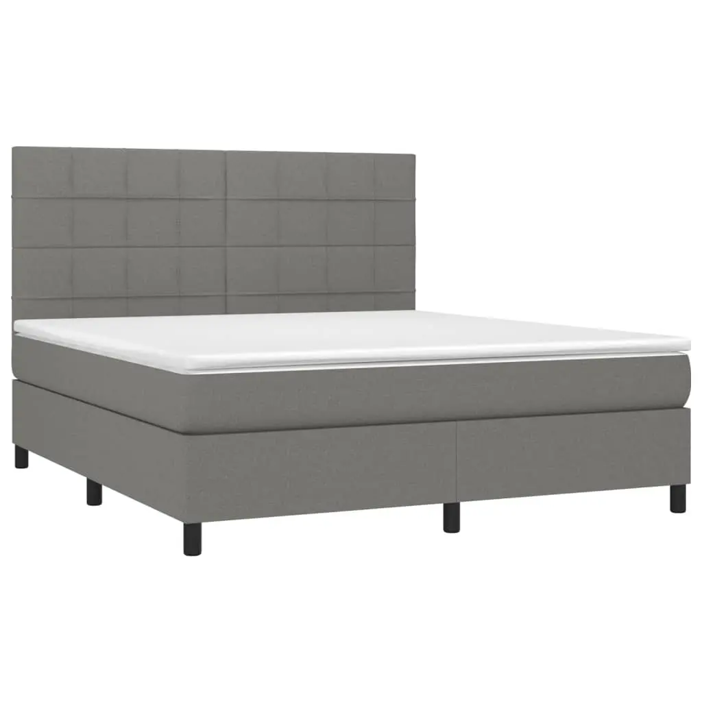Queen Size Box Spring Bed with Pocket Spring Mattress Adjustable Headboard Dark Grey Fabric
