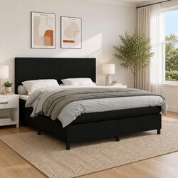 Queen Size Box Spring Bed with Pocket Spring Mattress Black Faux Leather