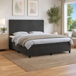 Queen Size Box Spring Bed with Pocket Spring Mattress Grey Velvet Headboard