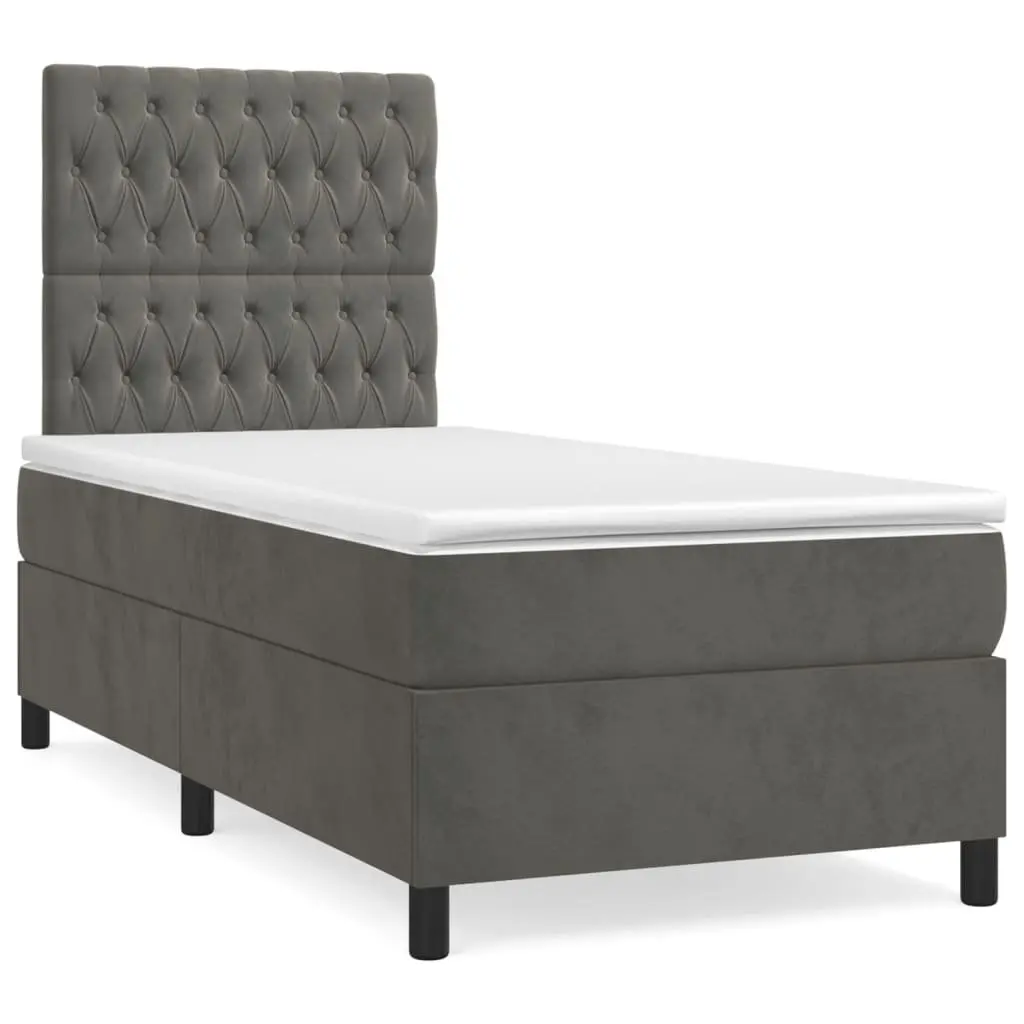 Box Spring Bed King Single 106x203 cm with Pocket Spring Mattress Grey Velvet