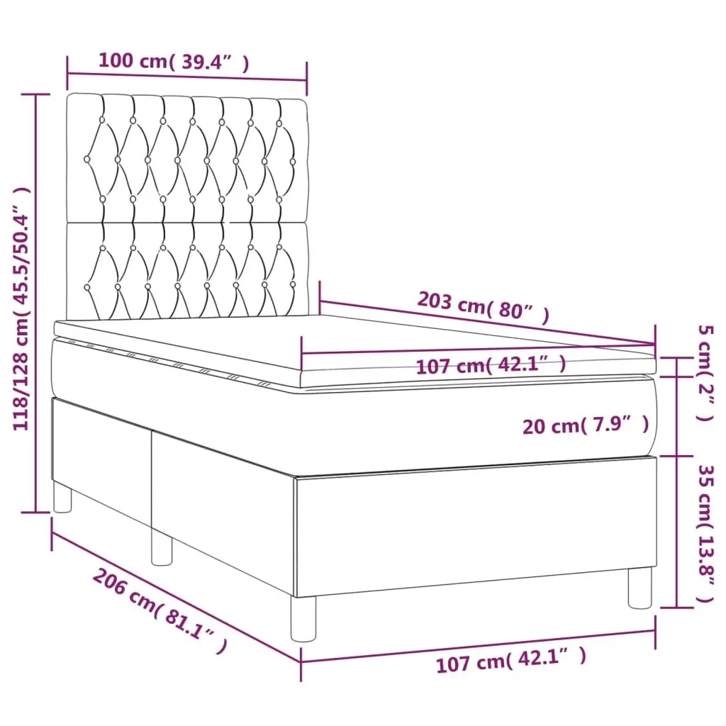 Box Spring Bed King Single 106x203 cm with Pocket Spring Mattress Grey Velvet