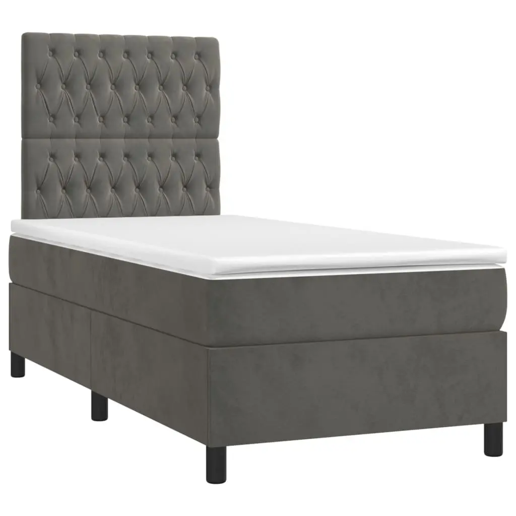 Box Spring Bed King Single 106x203 cm with Pocket Spring Mattress Grey Velvet