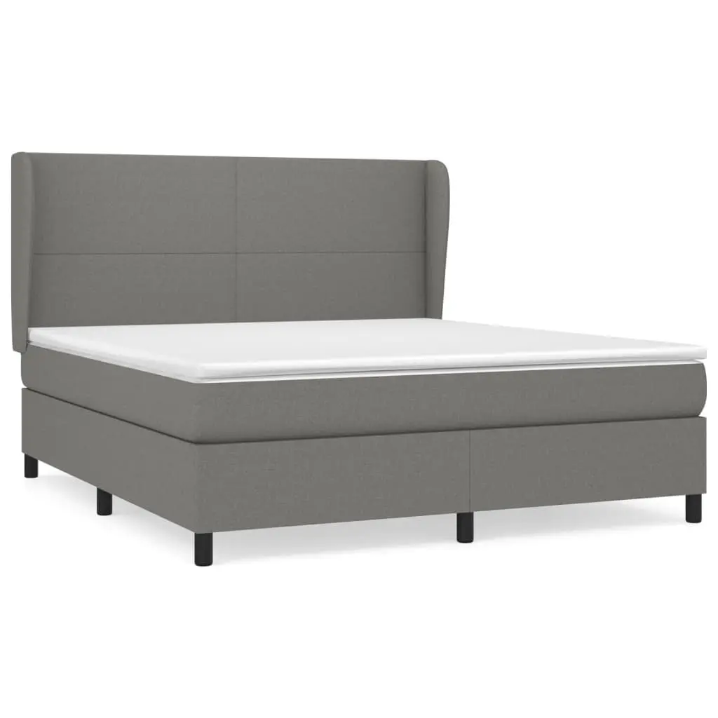 Queen Size Box Spring Bed with Pocket Spring Mattress Adjustable Headboard Dark Grey Fabric Upholstery