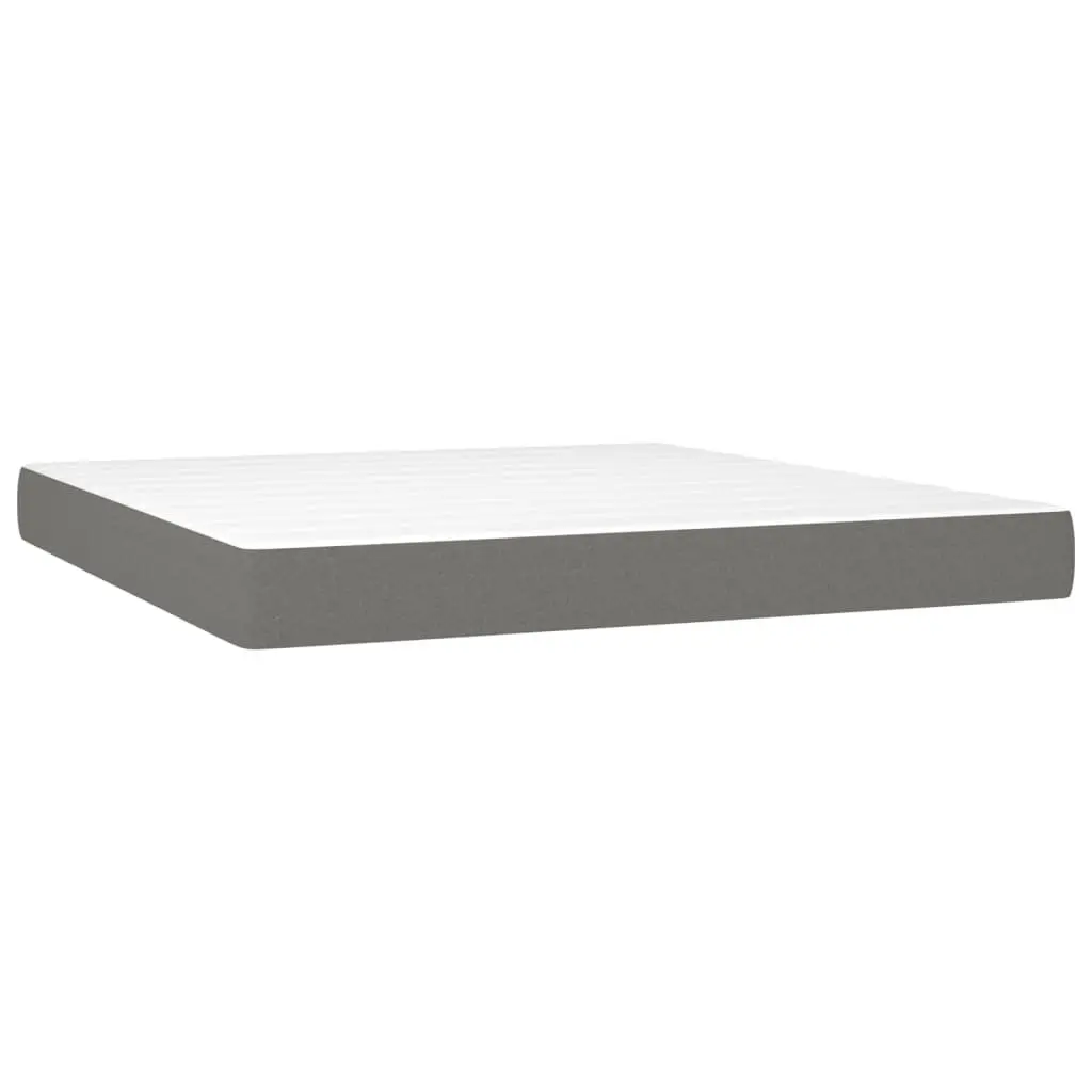 Queen Size Box Spring Bed with Pocket Spring Mattress Adjustable Headboard Dark Grey Fabric Upholstery