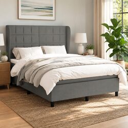 Box Spring Bed with Pocket Spring Mattress Grey Double Size 137x187cm Fabric