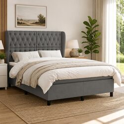 Stylish Box Spring Bed with Pocket Spring Mattress in Dark Grey