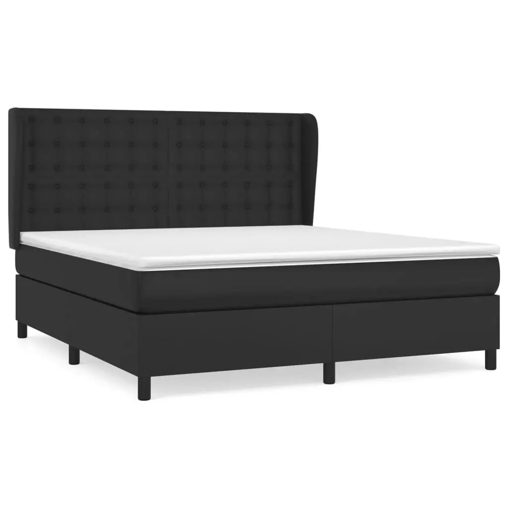 Queen Size Box Spring Bed with Pocket Spring Mattress Adjustable Headboard Black Faux Leather