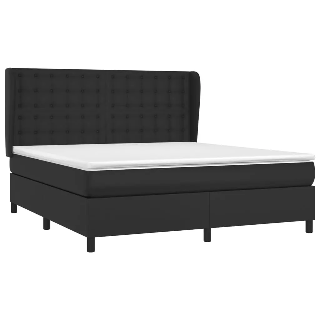 Queen Size Box Spring Bed with Pocket Spring Mattress Adjustable Headboard Black Faux Leather