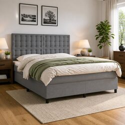 Queen Size Box Spring Bed with Pocket Mattress LED Headboard Grey 153x203cm