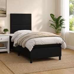 King Single Box Spring Bed with LED Lights Faux Leather Headboard Mattress