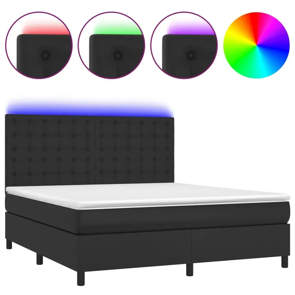 Queen Size Faux Leather Bed with Adjustable LED Headboard and Pocket Spring Mattress