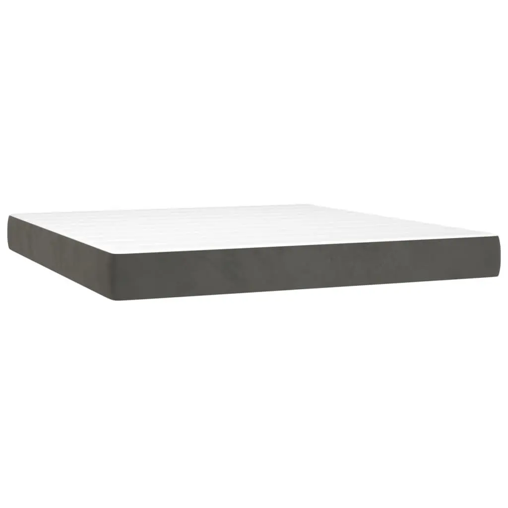 Queen Size Box Spring Bed Velvet Grey with Adjustable LED Headboard and Pocket Spring Mattress 153x203 cm