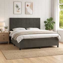 Queen Size Box Spring Bed with Pocket Spring Mattress LED Headboard Grey Velvet