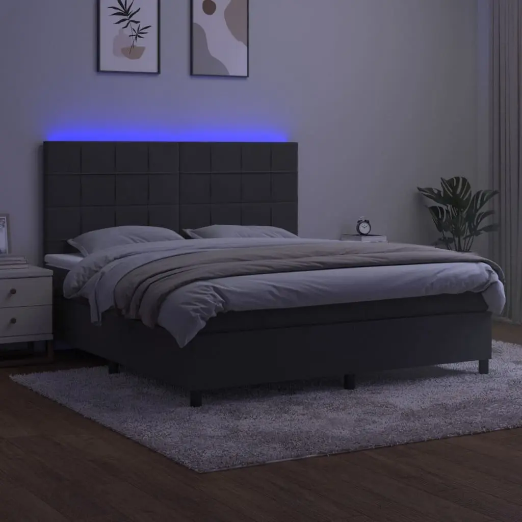 Pocket Spring Mattress Box Spring Bed Queen Size with Adjustable LED Headboard Grey Velvet