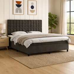 Queen Size Velvet Bed with LED Lights and Pocket Spring Mattress