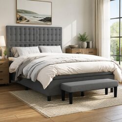 Box Spring Bed with Pocket Spring Mattress Dark Grey Double 137x187cm Fabric