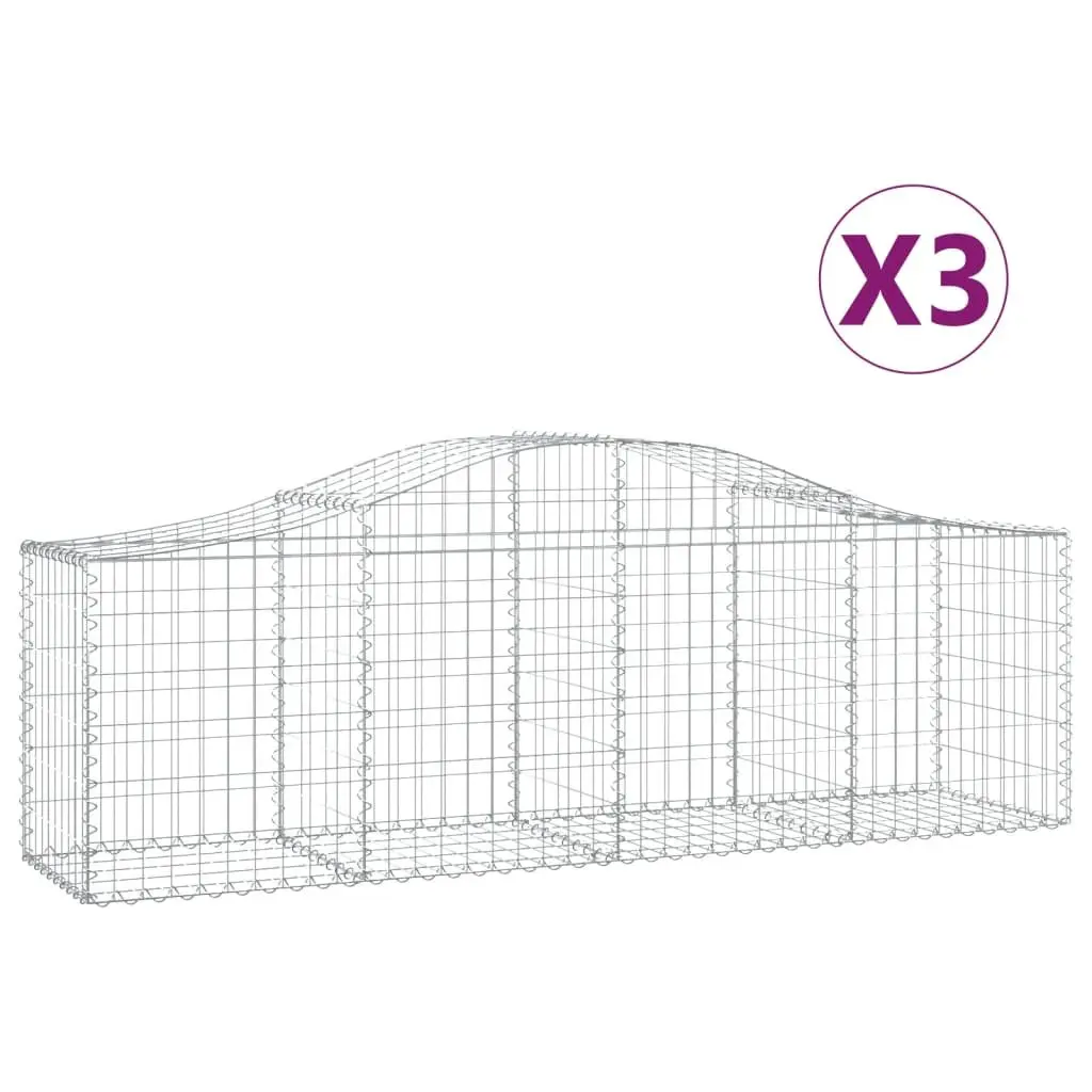 Arched Gabion Baskets 200x50x60/80 cm Durable Galvanised Iron Garden Barrier Set of 3