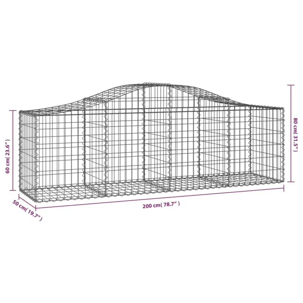 Arched Gabion Baskets 200x50x60/80 cm Durable Galvanised Iron Garden Barrier Set of 3