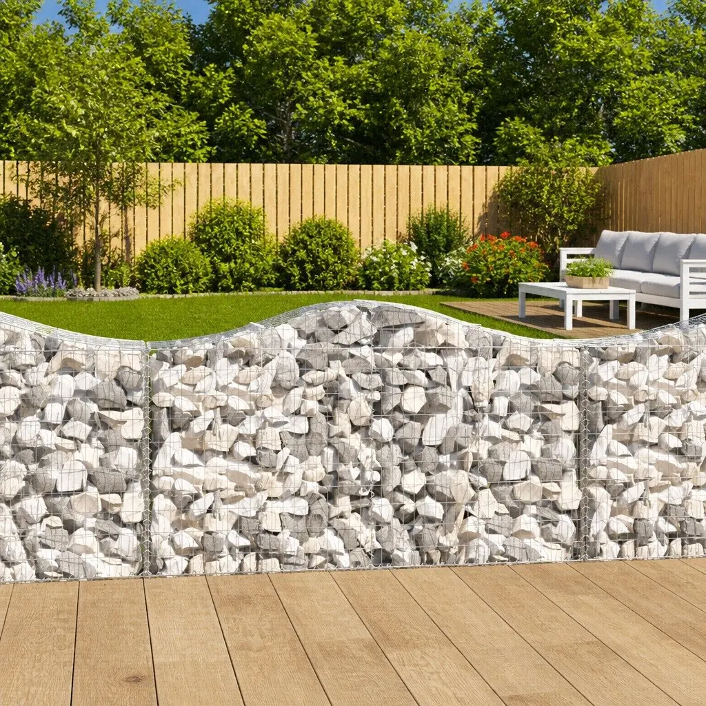 Arched Gabion Baskets 7 Piece Garden Barrier Decorative Retaining Wall Silver