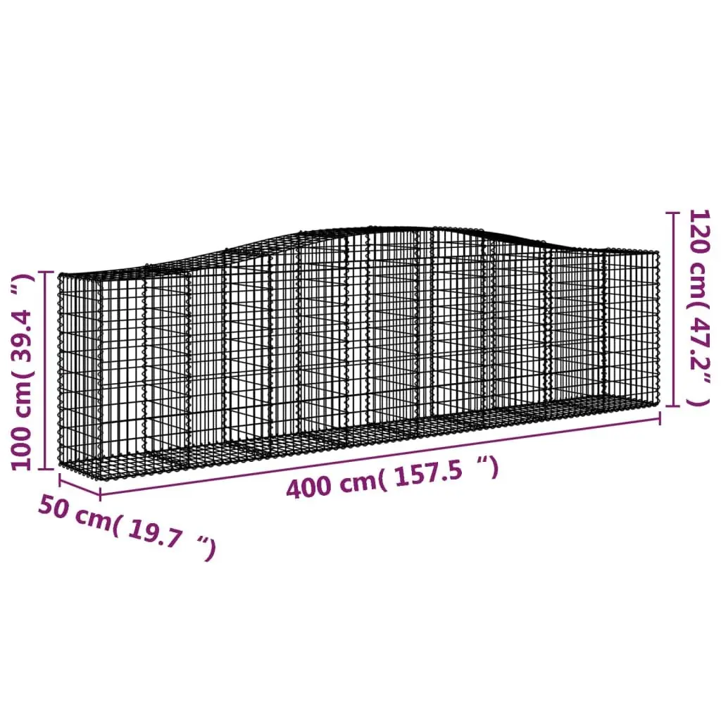 Arched Gabion Baskets 400x50x100120cm Decorative Garden Barrier Retaining Wall 5 Piece Set