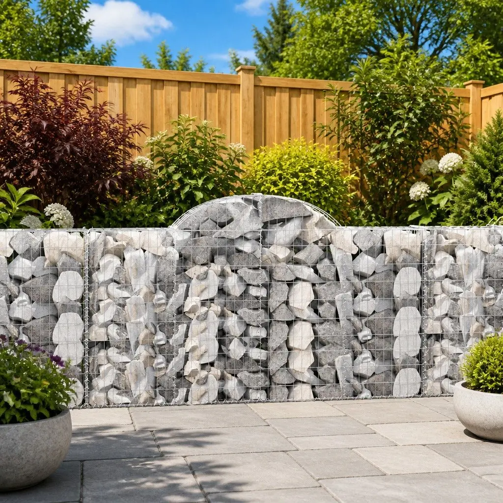Arched Gabion Baskets 8 Piece Garden Barrier Decorative Retaining Wall Galvanised Iron Construction