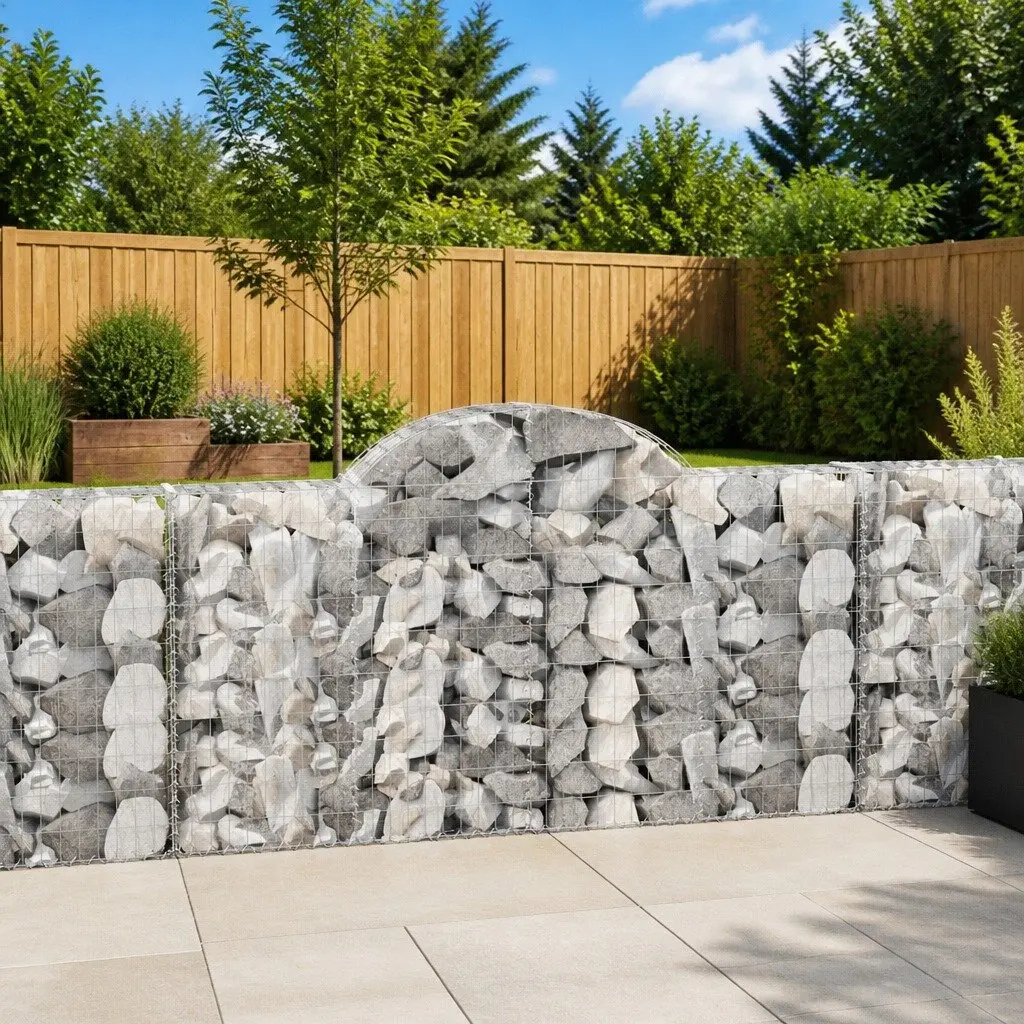 Arched Gabion Baskets 9 Piece Decorative Garden Barrier Retaining Wall Outdoor