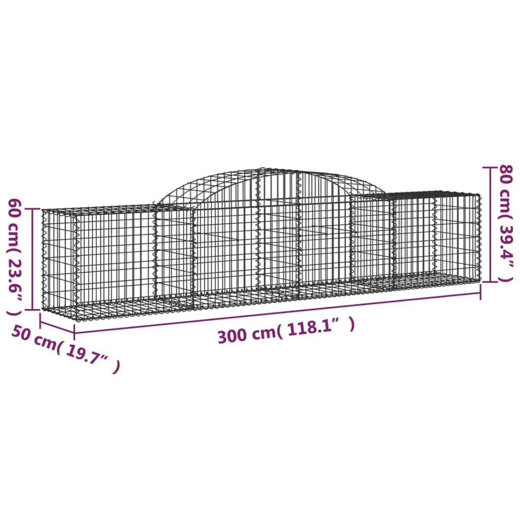Arched Gabion Baskets 300x50x60/80 cm Set of 6 Decorative Garden Retaining Wall