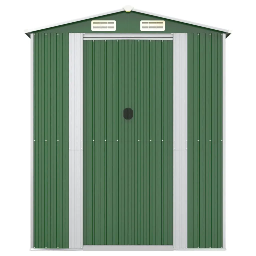 Galvanised Steel Garden Shed Green Outdoor Storage Tool House with Double Doors and Vents