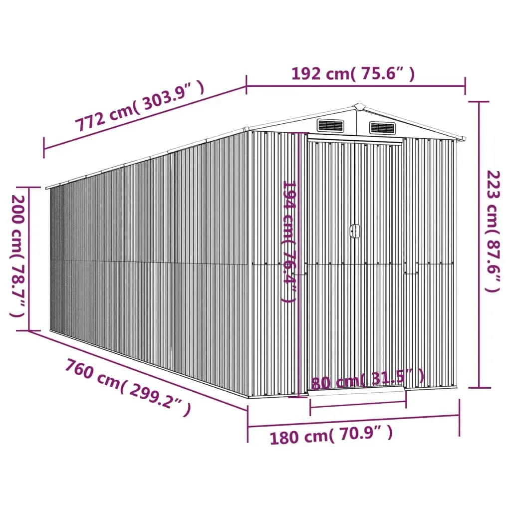 Galvanised Steel Garden Shed Green Outdoor Storage Tool House with Double Doors and Vents