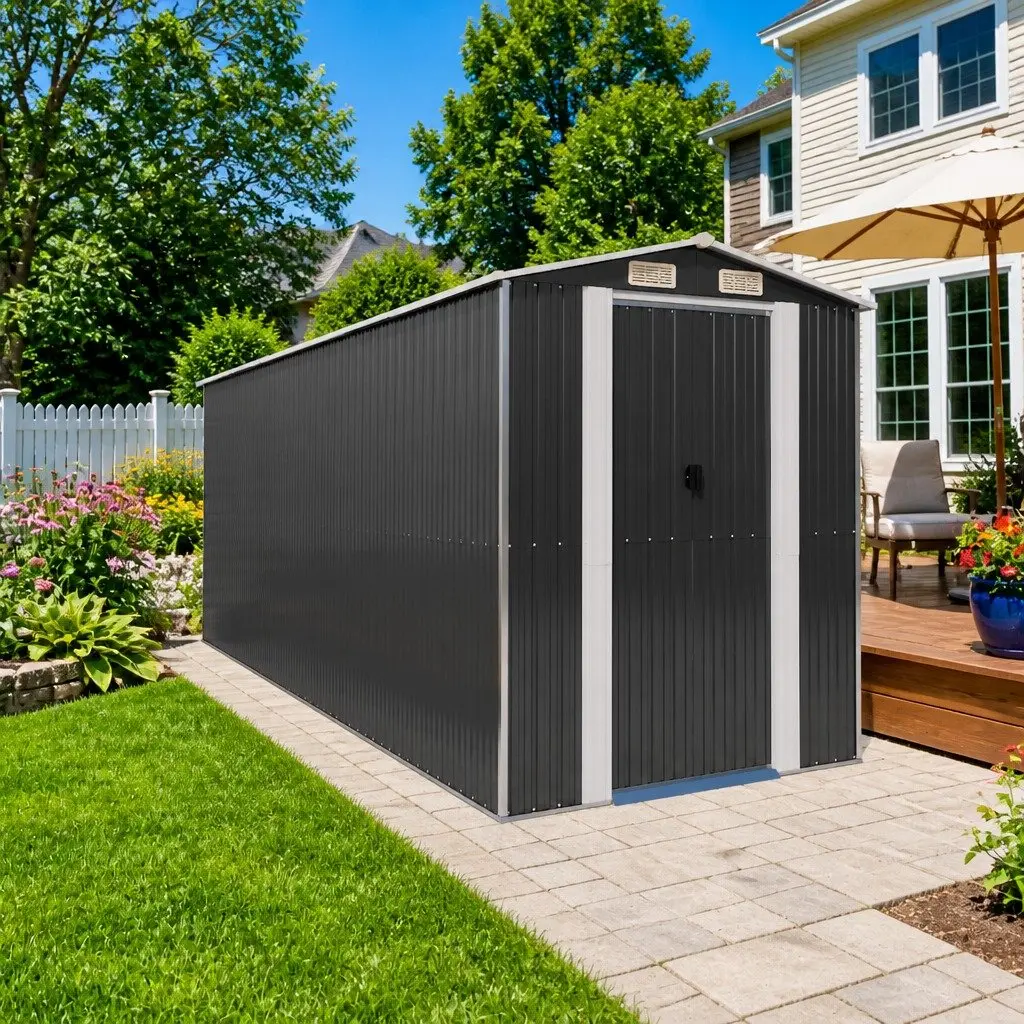 Garden Shed 192x523x223cm Galvanised Steel Outdoor Storage with Sliding Gate and Ventilation
