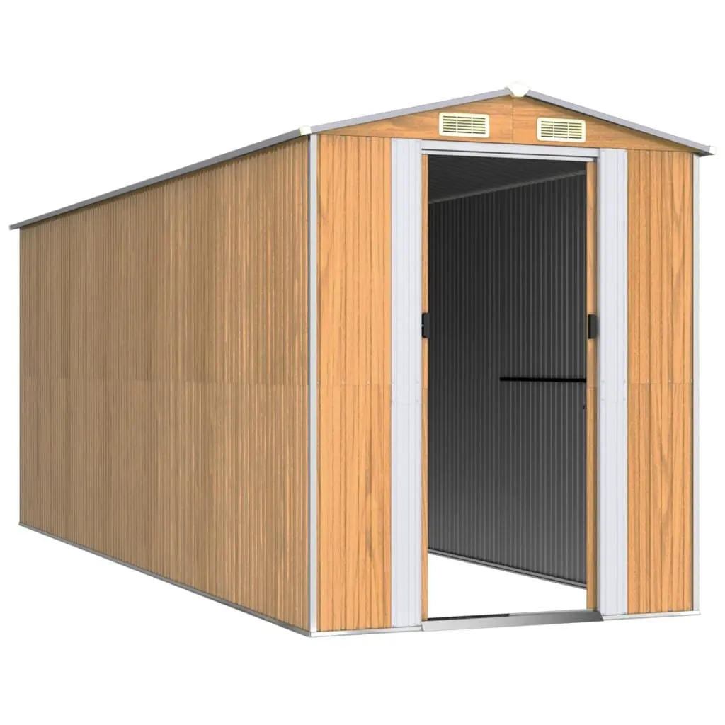Garden Shed Brown Galvanised Steel Outdoor Storage with Double Sliding Doors and Vents
