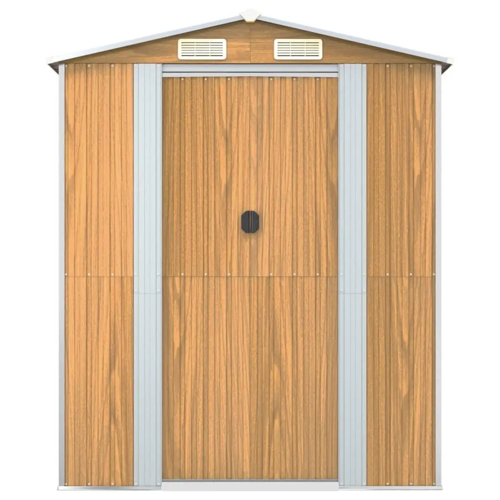 Garden Shed Light Brown Galvanised Steel Outdoor Storage with Double Sliding Doors