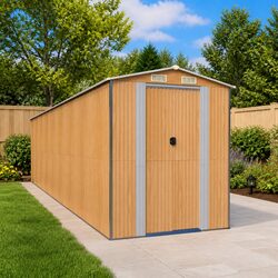 Outdoor Storage Shed in Light Brown with Steel Doors