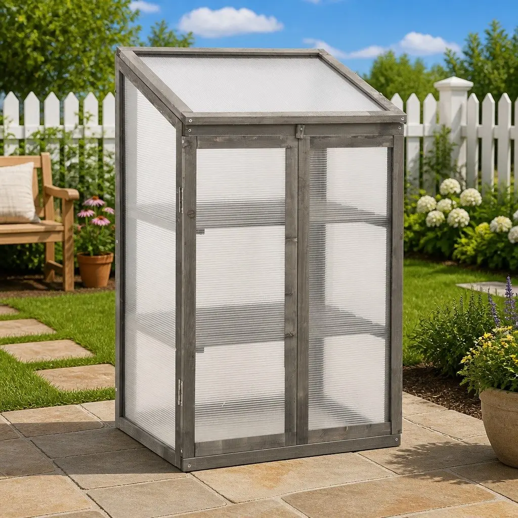Wooden Greenhouse 60x45x100cm Hinged Roof Firwood Grey