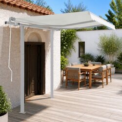 Awning Post Set White 300x245 cm Double Posts Outdoor Terrace Balcony Garden
