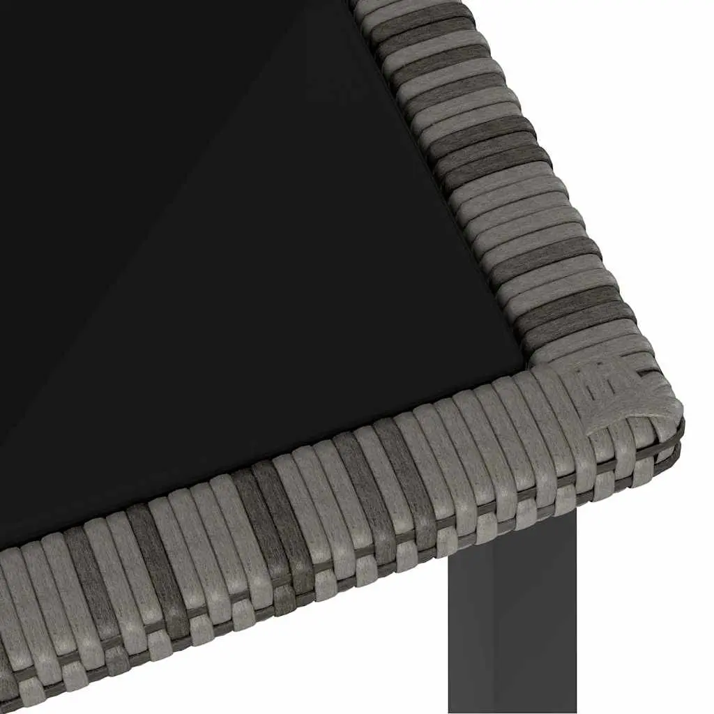 Outdoor Dining Table Grey Tempered Glass Top with PE Rattan and Powder Coated Steel Frame 140x70x73cm