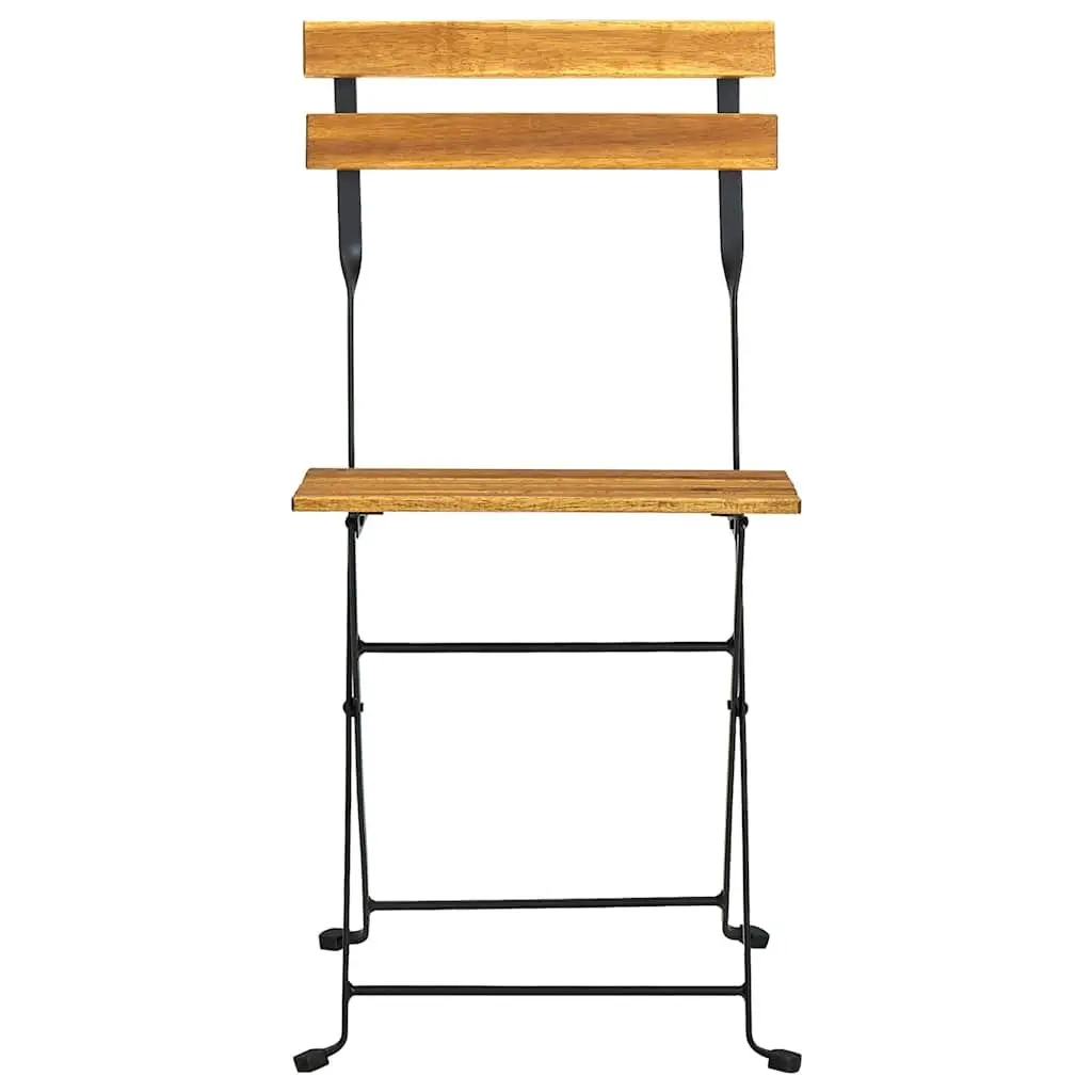 Outdoor Folding Garden Chairs Set of 8 Steel Frame Solid Wood Acacia Brown