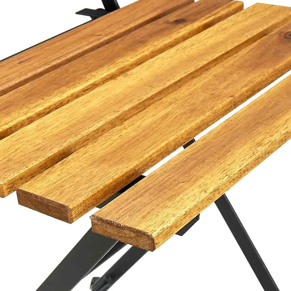Outdoor Folding Garden Chairs Set of 8 Steel Frame Solid Wood Acacia Brown