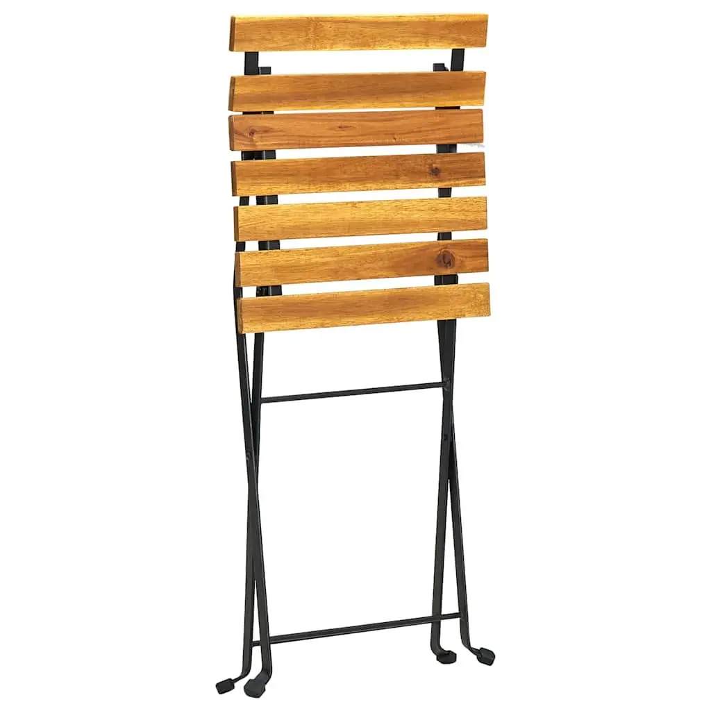 Outdoor Folding Garden Chairs Set of 8 Steel Frame Solid Wood Acacia Brown
