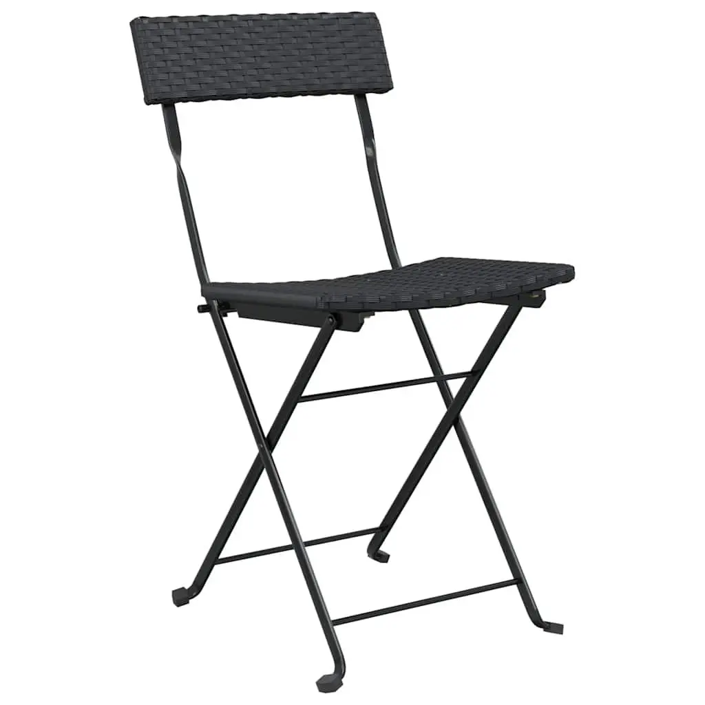 Folding Bistro Chairs 4 Piece Black Outdoor Garden Seating PE Rattan Steel Frame